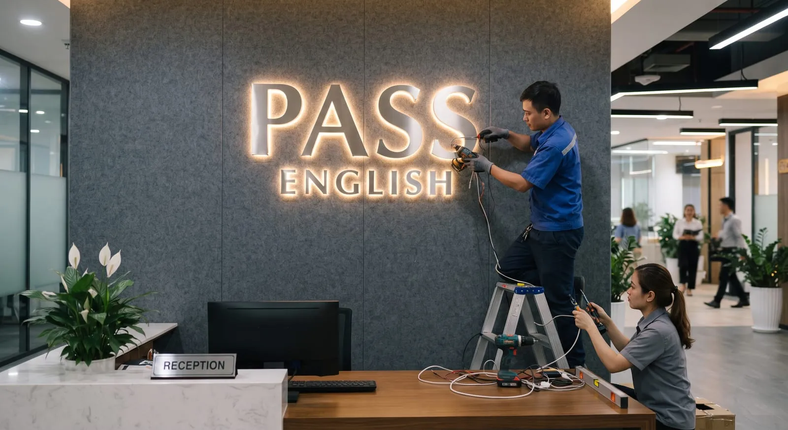 Backlit reception logo