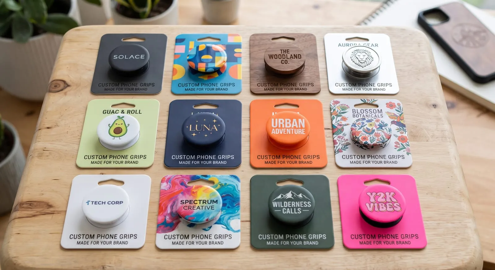 Branded phone grips