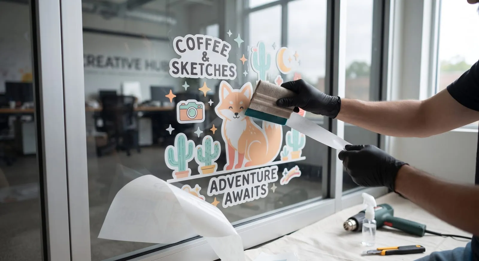 Die-cut sticker installation