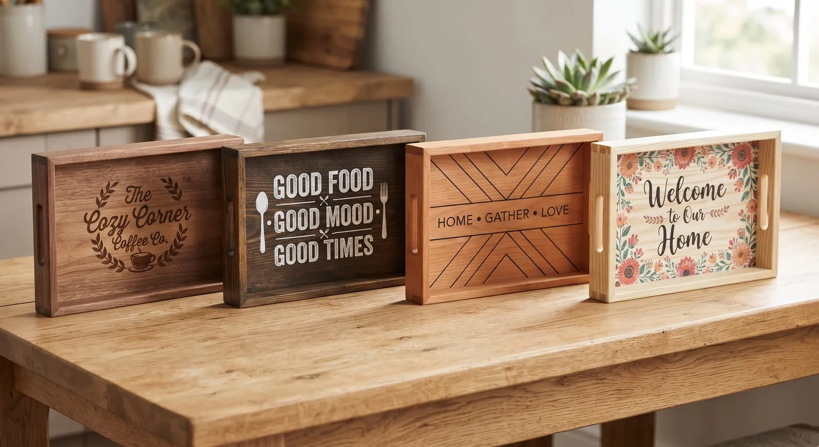 Engraved wooden trays