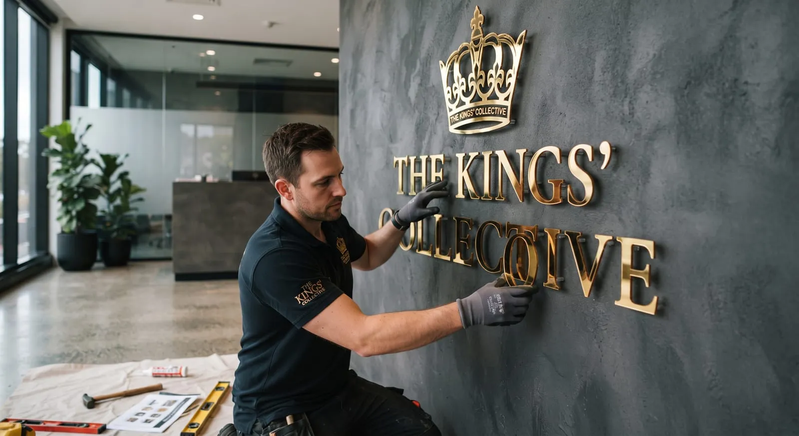 Gold letters and logo