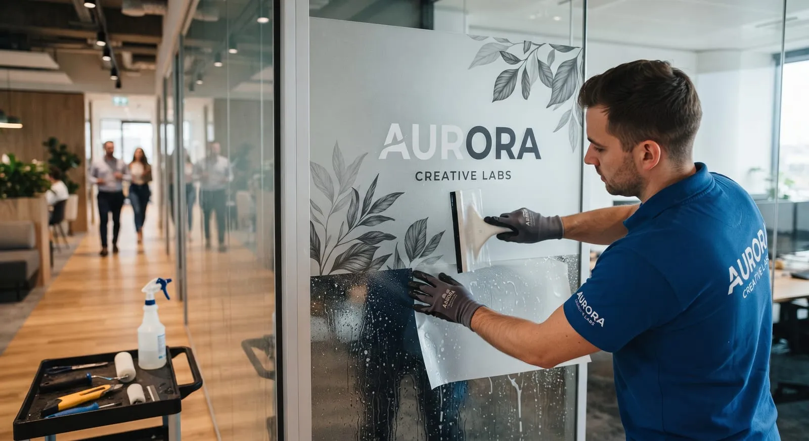 Printed frosted vinyl installation
