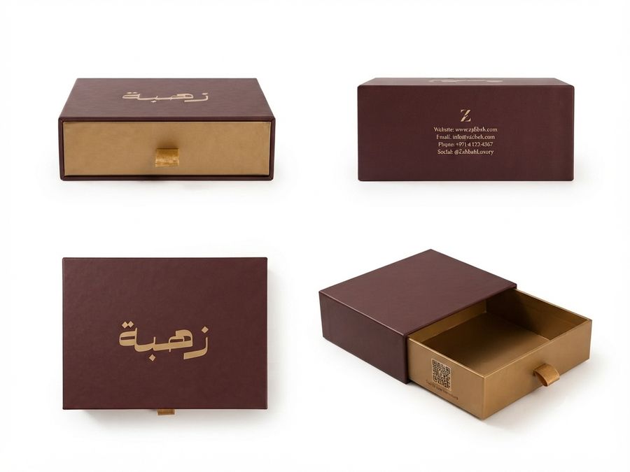 Branded rigid gift boxes with gold foil detail